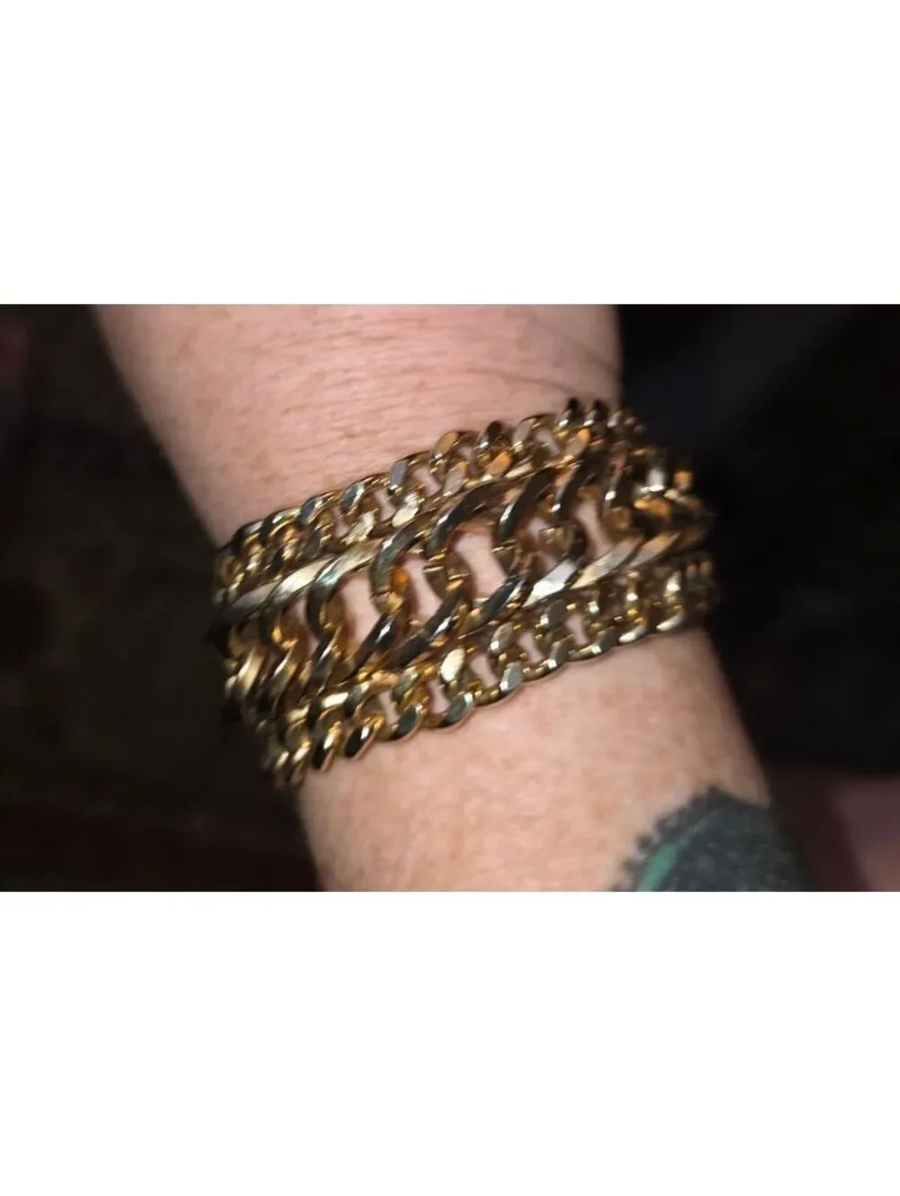 Vintage Chunky Gold Tone 3 Strand Cuban Curb Link Statement Bracelet